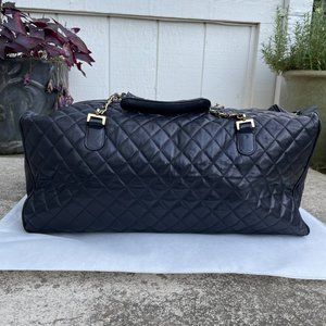 Vintage Chanel Navy Blue Quilted Lambskin Boston Gold Chain Duffle 38ck311s